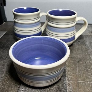 Vintage 1990's Pfaltzgraff Rio Stoneware Hand Painted Mugs Set 2 with Bowl